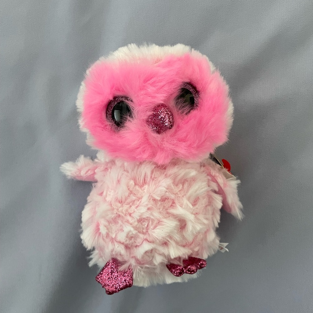 BNWT Ty Beanie Boo “Twiggy” (pink stuffed owl)